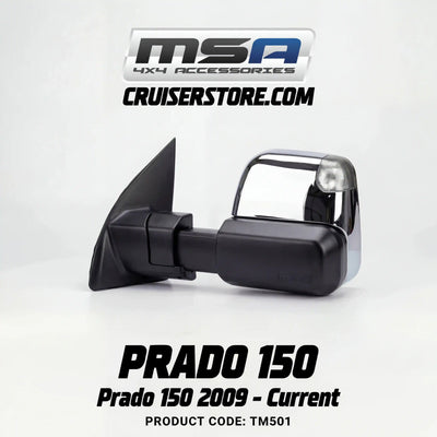 MSA 4x4 Towing Mirrors - suitable for Prado 150 2009-Current (Chrome, Electric, Indicators) - TM501