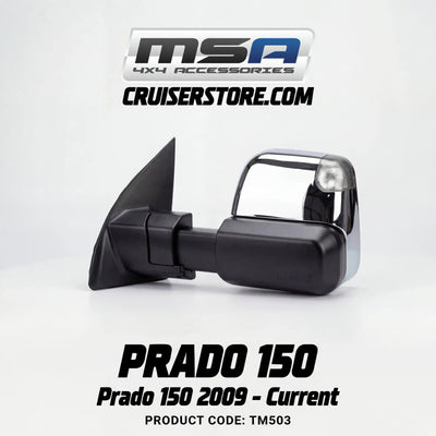 MSA 4x4 Towing Mirrors - suitable for Prado 150 2009-Current (Chrome, Electric, Indicators, Heated, BSM) - TM503