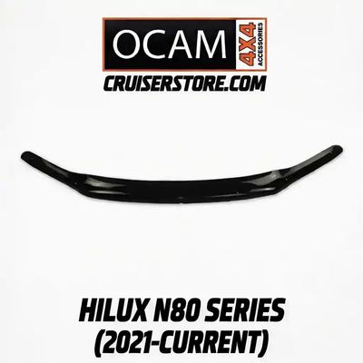 Black bonnet protector with OCAM 4x4 Accessories branding on a white background