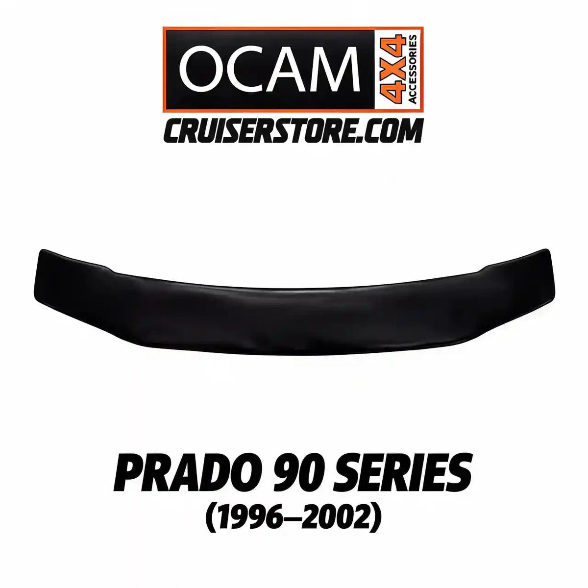 Black car bonnet protector for Prado 90 Series with OCAM branding on a white background