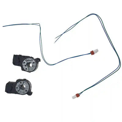 Two Power Mirror Folding Motors with a blue wire on a white background