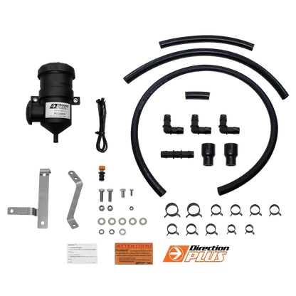 Collection of catch a black pump, hoses, and connectors on a white background.