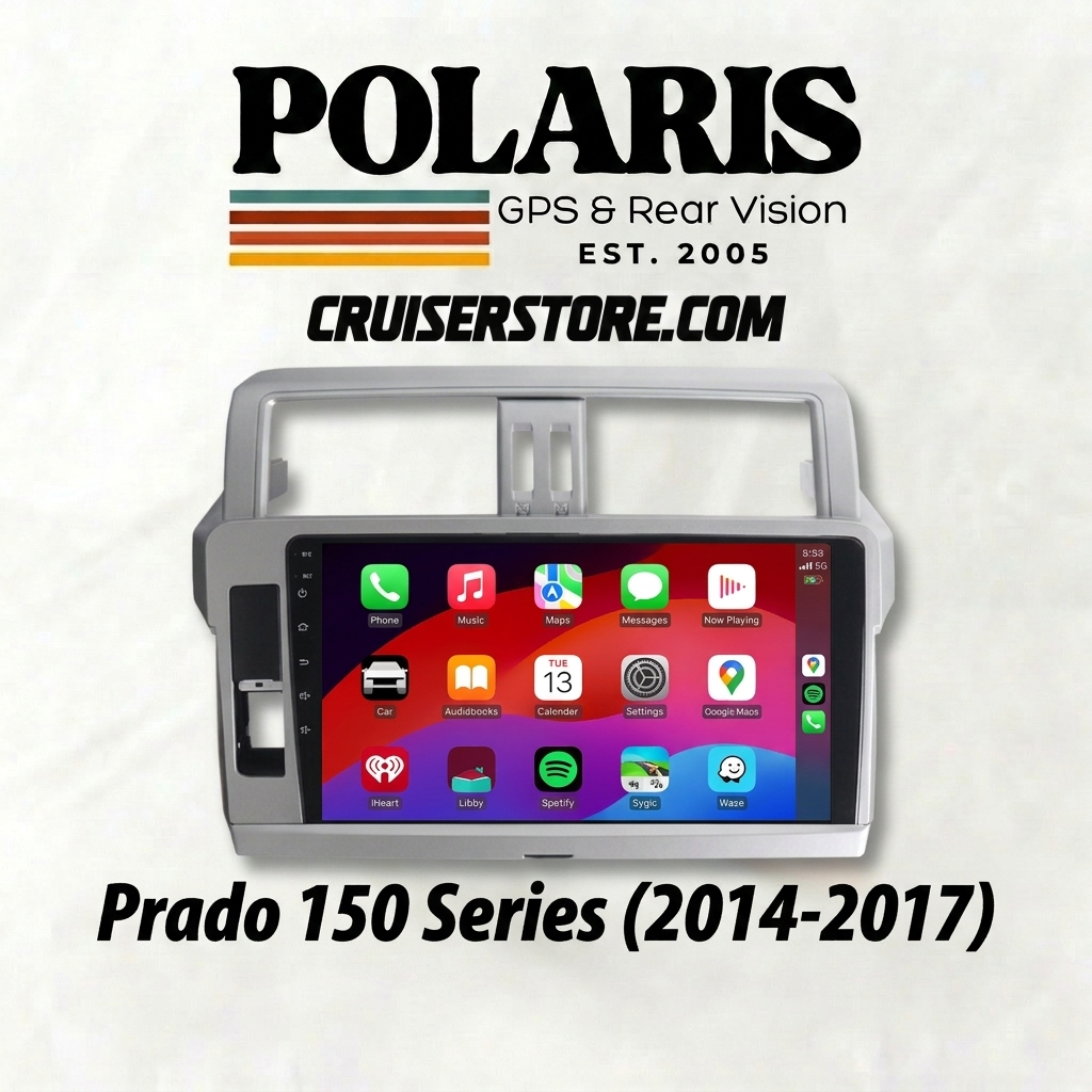 Polaris GPS & Rear Vision system for Prado 150 Series with a white background