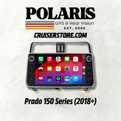 Polaris GPS & Rear Vision system for Prado 150 Series (2018+) with colorful display on a white background.