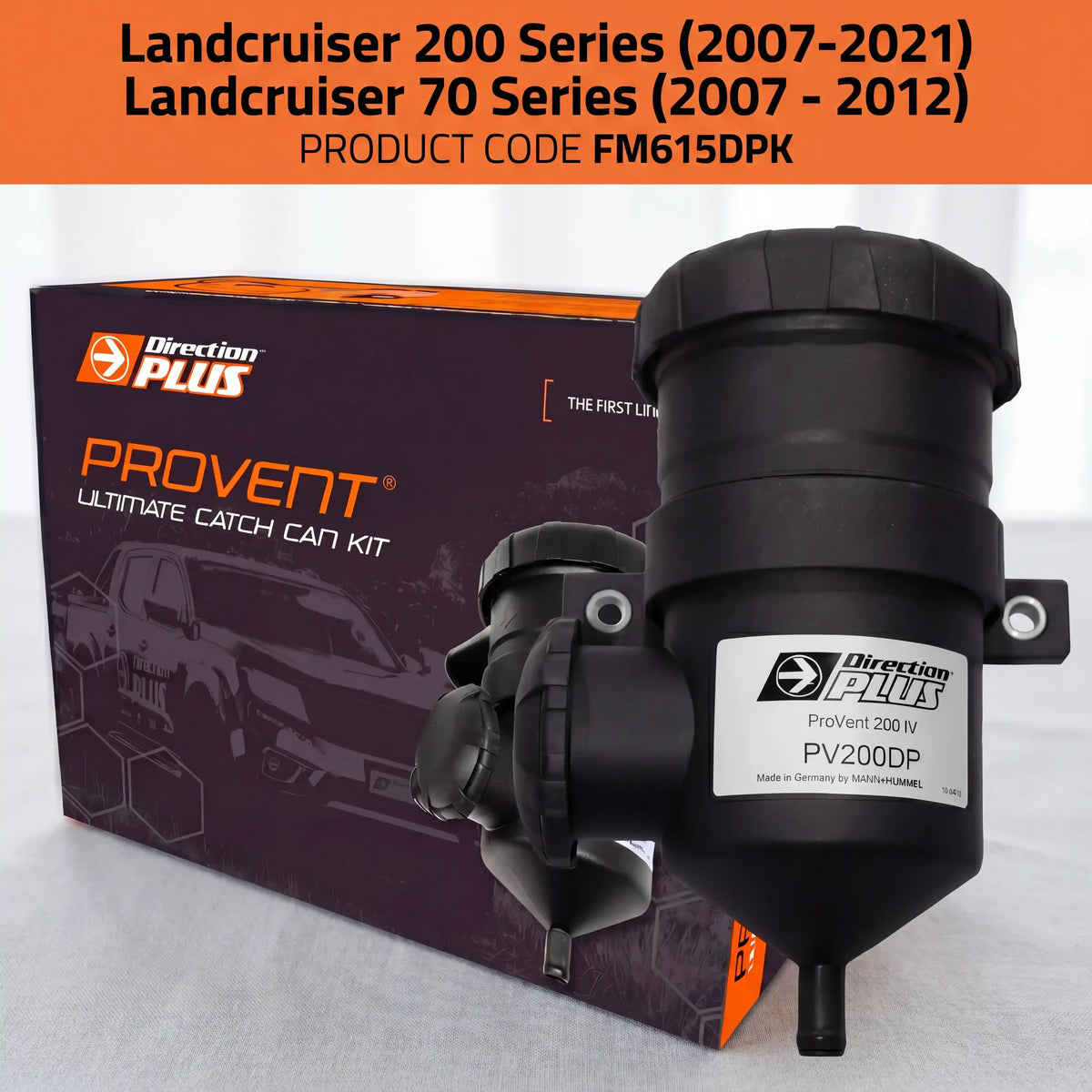 Direction-Plus Fuel Manager pre-filter kit for Toyota LandCruiser 200 Series and 70 Series on a white background