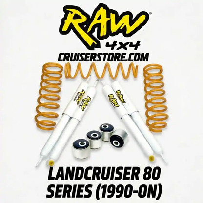 Suspension parts with 'RAW 4x4' branding on a white background