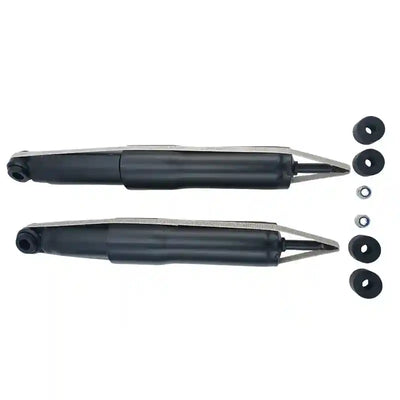 Two Rear Gas Shock Absorbers with small washers on a white background
