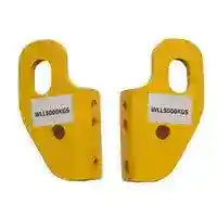 Two yellow lifting hooks with visible serial numbers on a white background