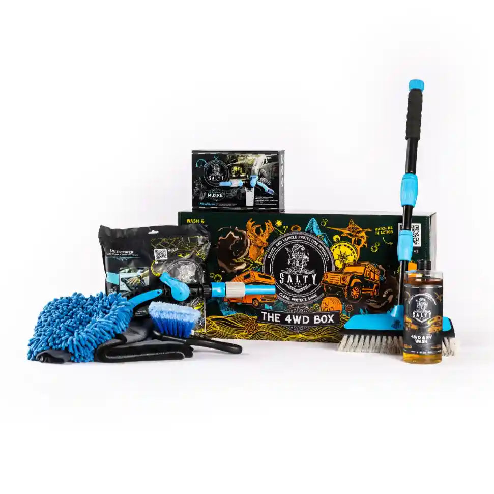 4WD Box and products with 'Salty' branding on a white background