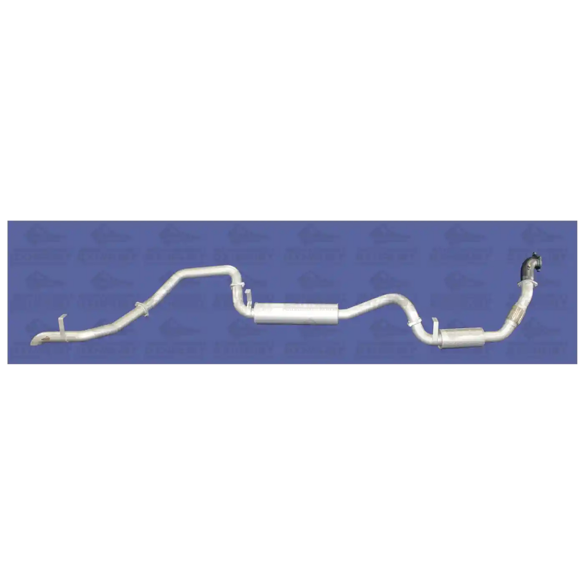 Beaudesert Exhaust system on a blue background with a brand logo.