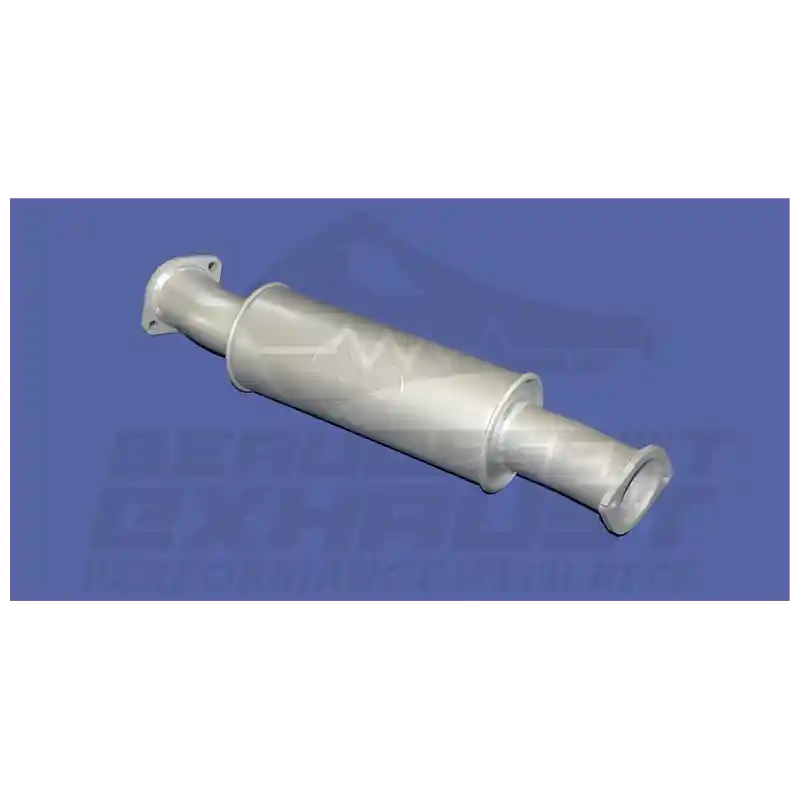 Metallic exhaust pipe on a blue background with 'Beaudesert Exhaust' branding.