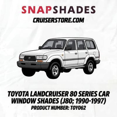 Illustration of a Toyota LandCruiser 80 Series car with Snapshades branding and product details.