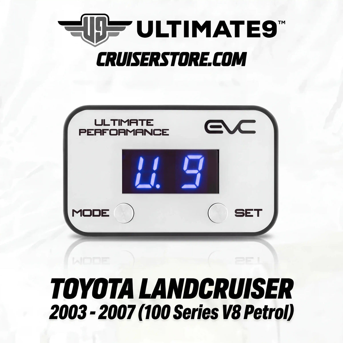 Digital gauge with digital display on a white background, featuring Ultimate9 and EVC branding.