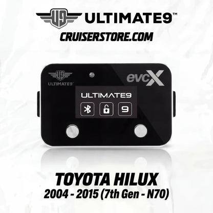 Black Ultimate9 evcX throttle controller with branding on a white background