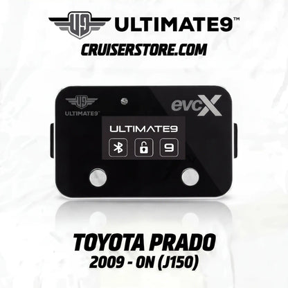 Black Ultimate9 evcX throttle controller for Toyota Prado 150 Series with branding on a white background
