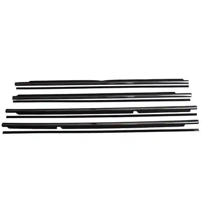 Set of black car window deflector strips on a white background