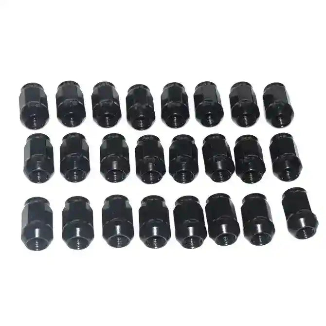 Set of black metal connectors on a white background