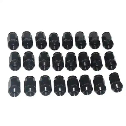 Set of black metal connectors on a white background