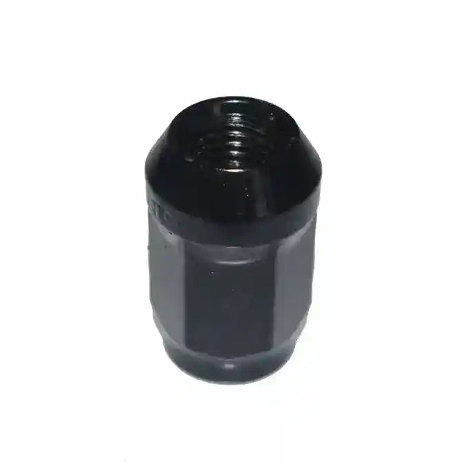 Black metal hex nut on a white background