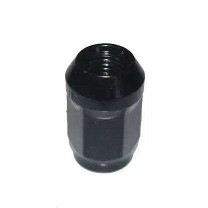 Black metal hex nut on a white background