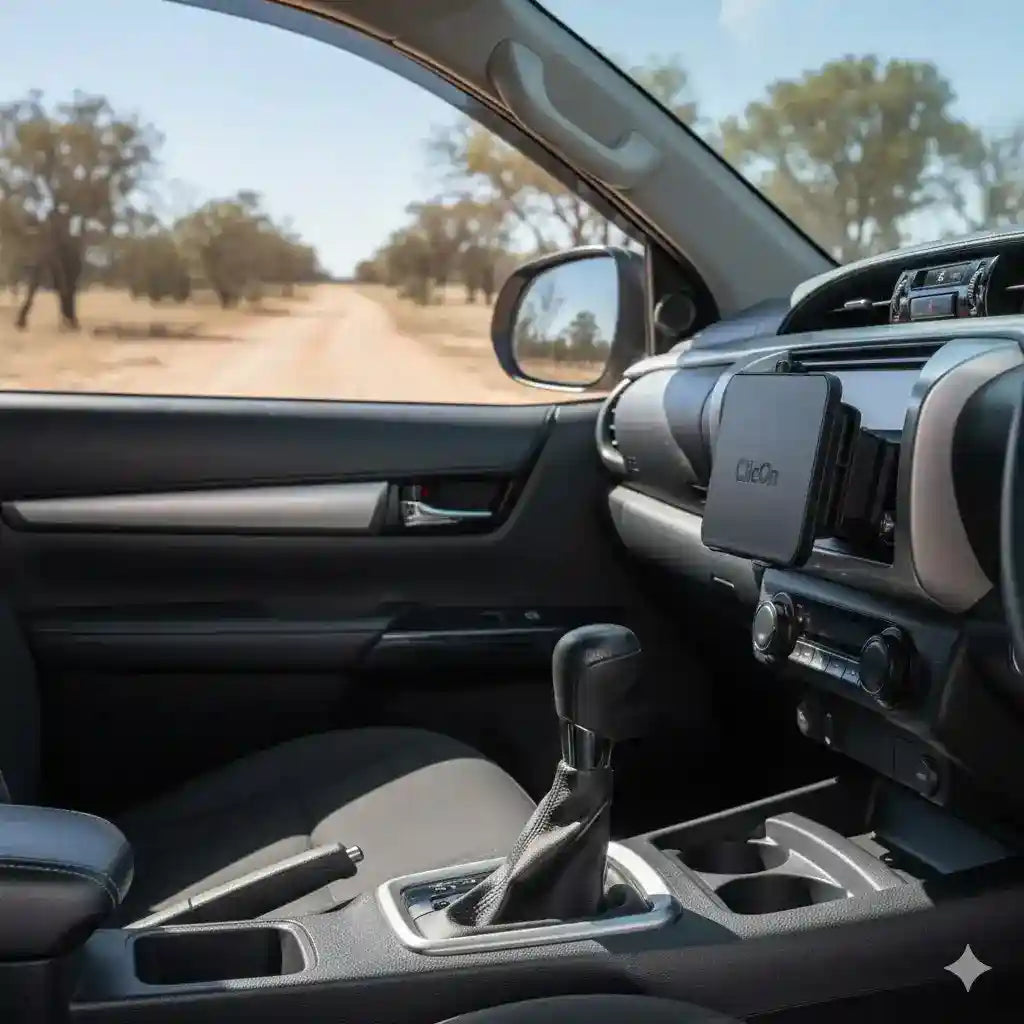 ClicOn console dash mount installed in a Toyota Hilux N80 without drilling