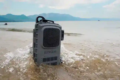 ExoGear device in water with mountains in the background