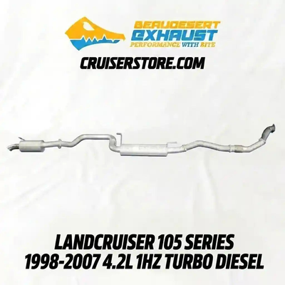 Car exhaust system with 'Beaudesert Exhaust' branding on a white background
